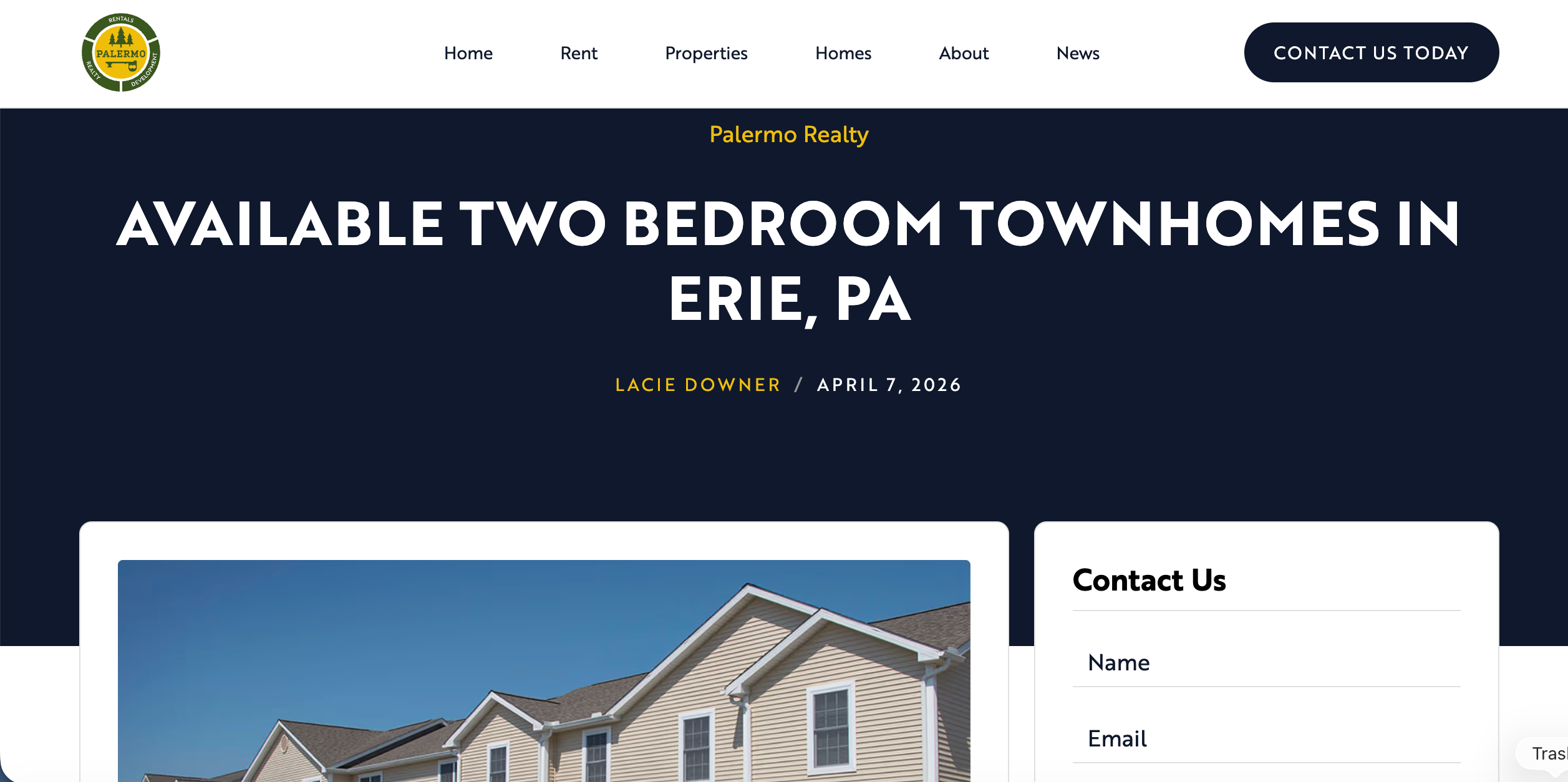 Palermo Realty two bedroom townhomes Erie PA article